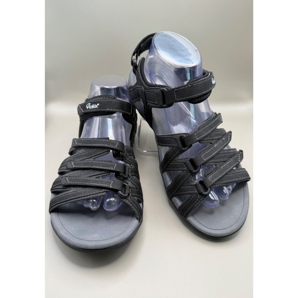 Viakix Acadia Womens Black Adjustable Strappy Hook & Loop Walking Comfort Size 9